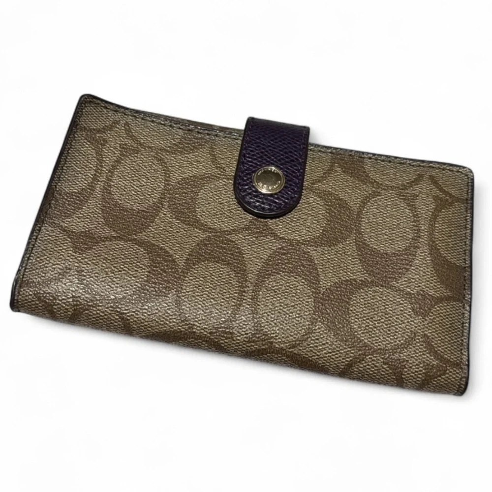 Coach wristlet wallet tan purple signature C leather